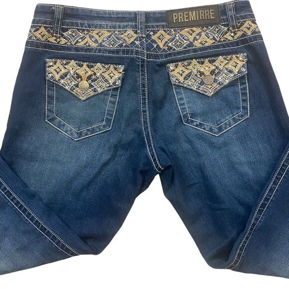 Rue 21 Premiere Mid Rise Boot Cut Jeans Juniors Size 7/8 Regular Embellished - Picture 1 of 7
